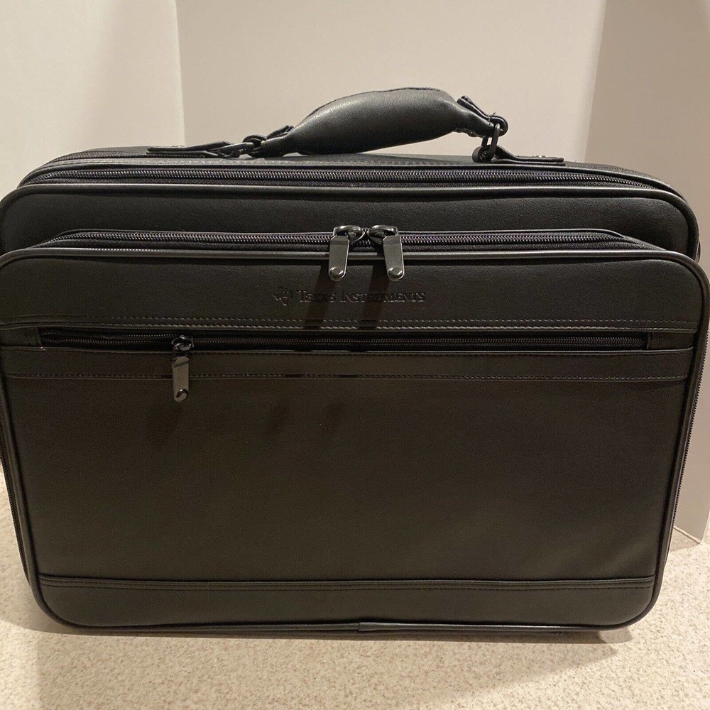 Texas Instruments Black Portfolio Leather Carrying Messenger Bag Briefcase